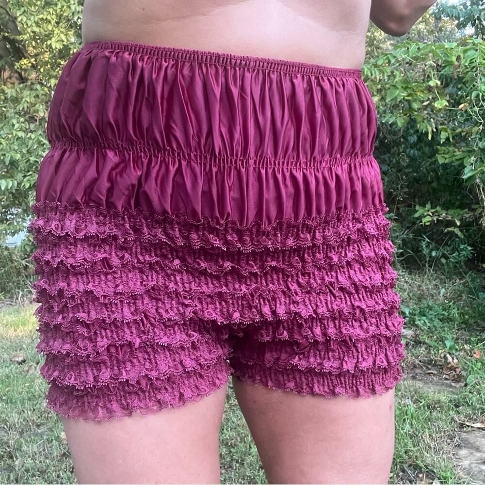 Vintage Merlot maroon ruffle pleat Pettipants bloomers sissy square dance shorts